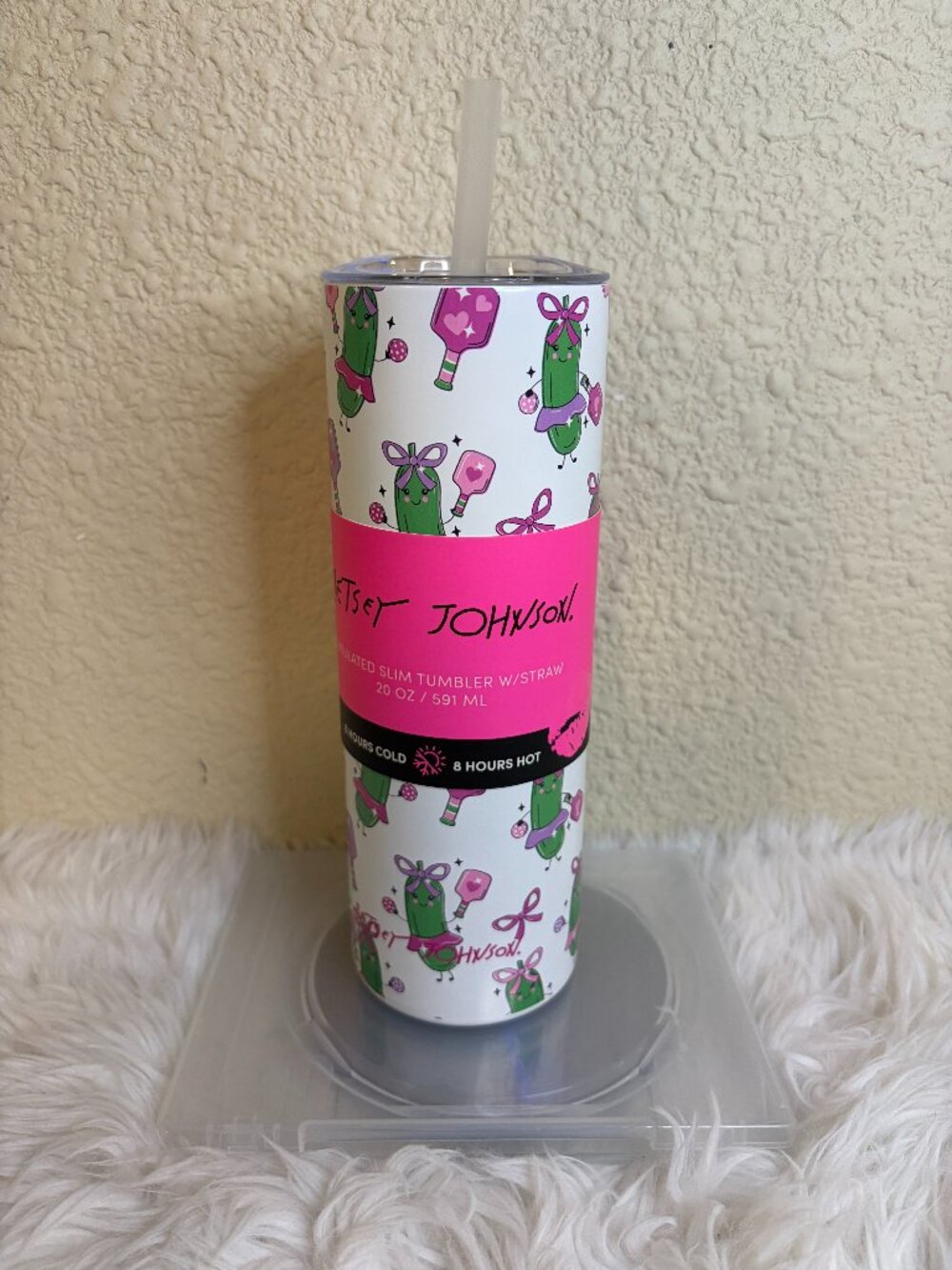 Betsey Johnson Pickleball Pickles 20oz Insulated Tumbler Straw NWT